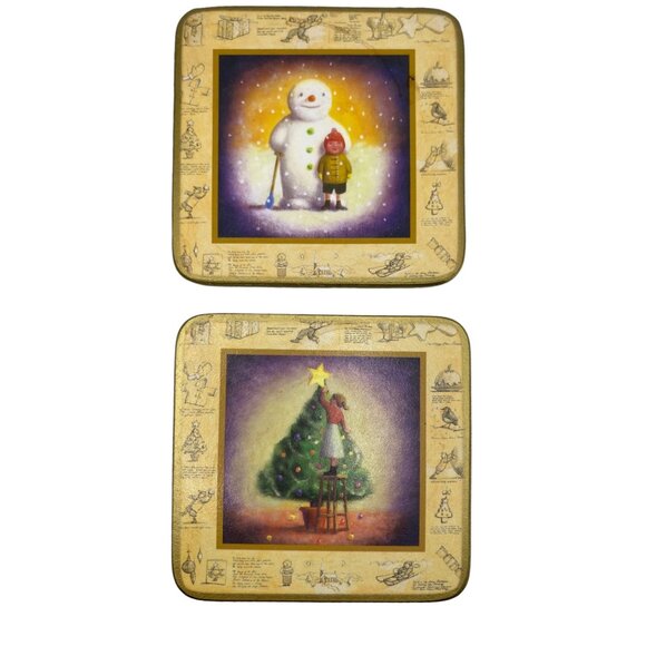 Christmas Style Coasters Set Of 6 - Cork backing Holiday Winter Tree Snowman - Picture 5 of 12